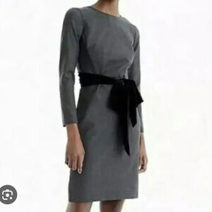 J. Crew Day-to-night Exeter Wool Gray Long Sleeve Velvet Waist Bow Dress 6